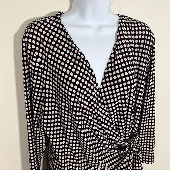 Anne Klein Chic Pink Black Polka Dot Women's Wrap Top Plus Size XL Office - Picture 3 of 7
